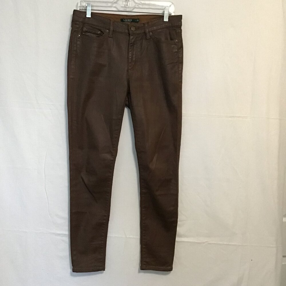Lauren Ralph Lauren Brown Wax Coated Skinny Jeans Size 6